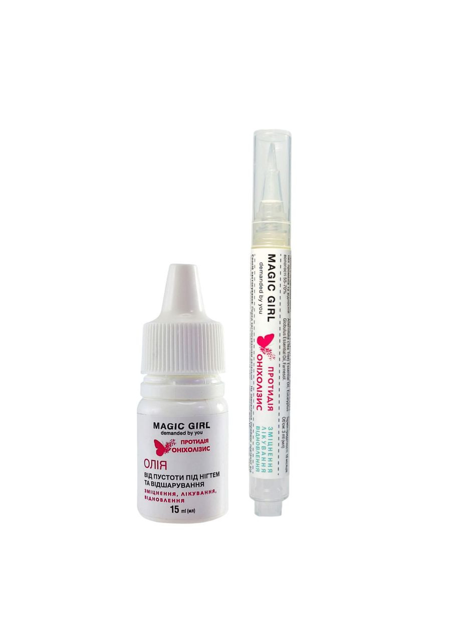 Комплекс проти оніхолізису для нігтів і кутикули (олівець з пензликом 3 мл + олія у флаконі 15 мл) Magic Girl (365268131)