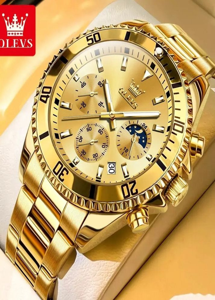 Мужские часы 2870 Gold хронограф наручные кварцевые стальные Olevs (354820468)