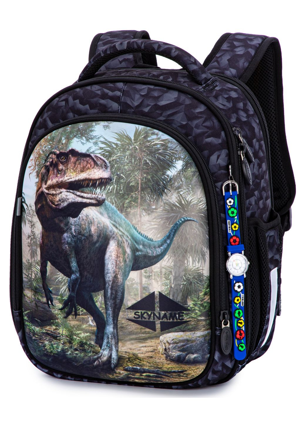 Ортопедический школьный рюкзак (ранец) для мальчика серый с Динозавром /SkyName 37х29х18 см для первоклассника (R4-415) Winner (293504277)