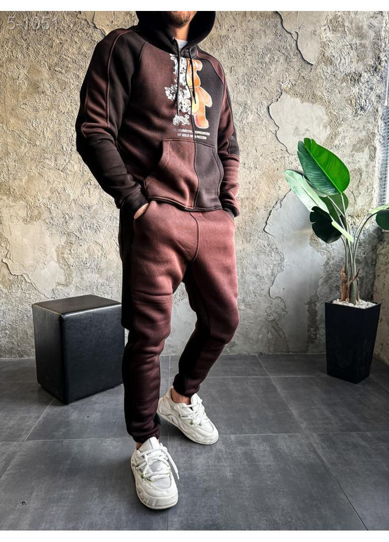 Костюм спортивный мужской утепленный с принтом дтф No Brand (372492611)