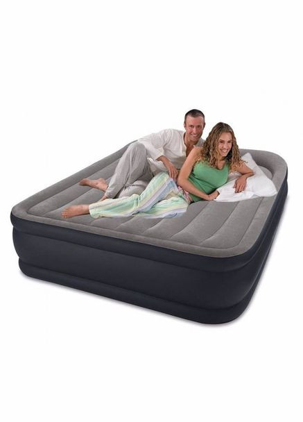 Двуспальная надувная кровать 64136 Deluxe Pillow Rest Raised Airbed (152 x 203 x 42 см) + встроенный электронасос 220В Intex (269463452)