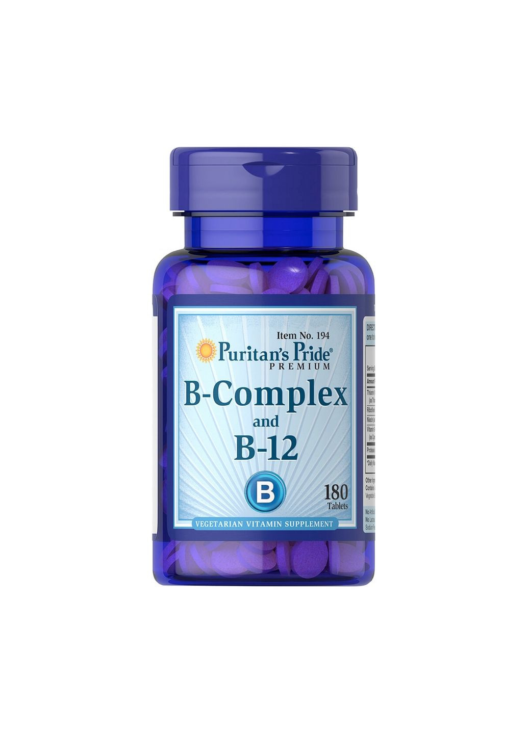 Вітаміни та мінерали B-Complex with B-12, 180 таблеток Puritans Pride (293479784)