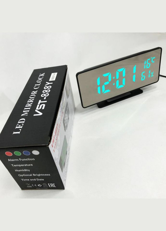 Настільний годинник електронний -888Y-4 світлодіодний дзеркальний із зазначенням температури вологості VST (372908667)