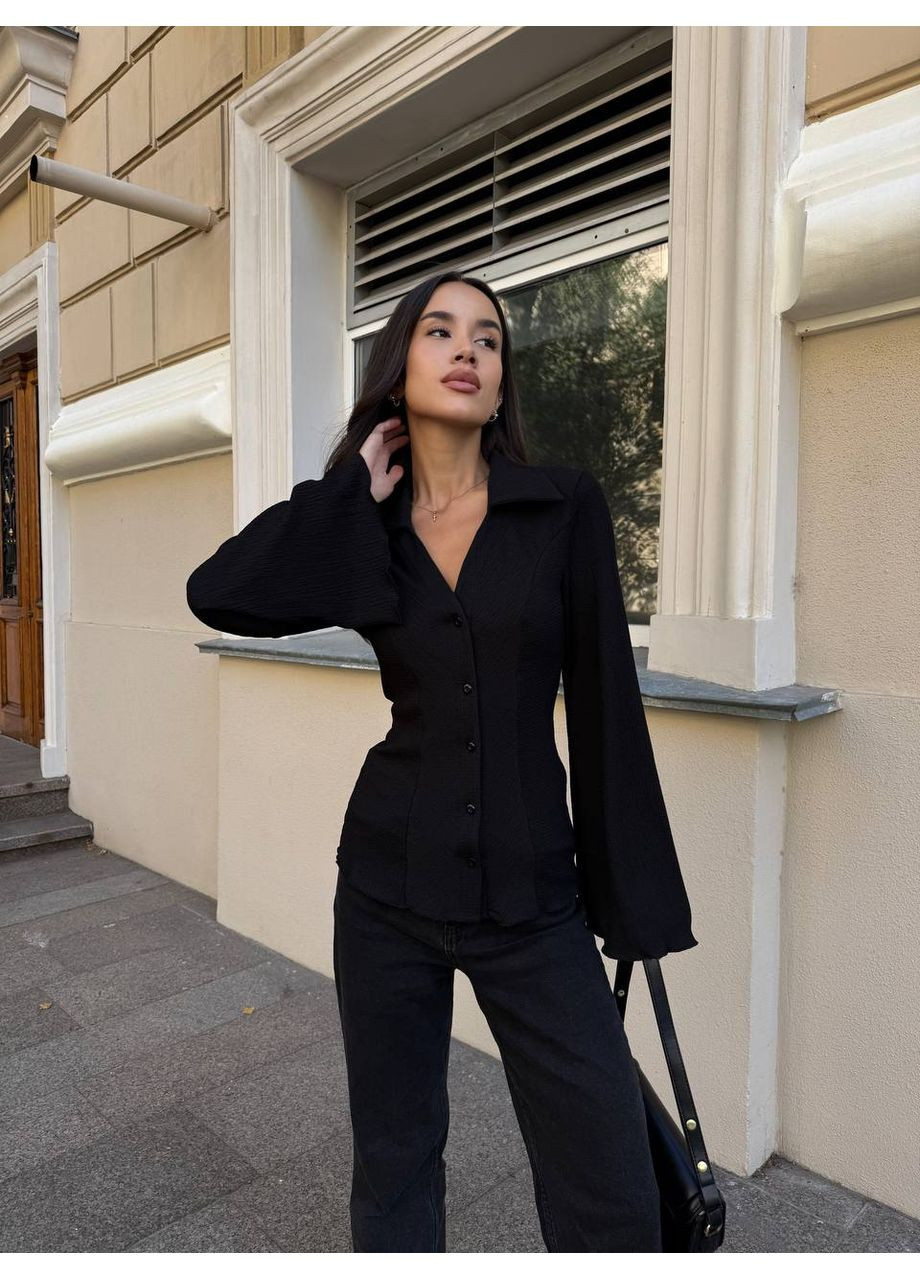 Черная праздничный, повседневный, классическая, кэжуал рубашка однотонная Avanti с длинным рукавом