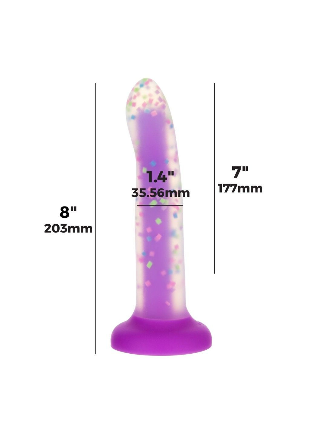 Светящийся в темноте фаллоимитатор Rave 8 Glow in the Dark Dildo Purple Confetti 20,3 см силикон ADDICTION (322740400)