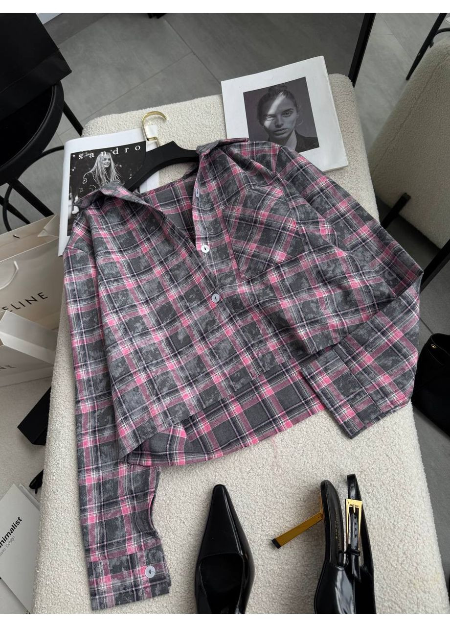 Серая повседневный рубашка в клетку Гермес с длинным рукавом