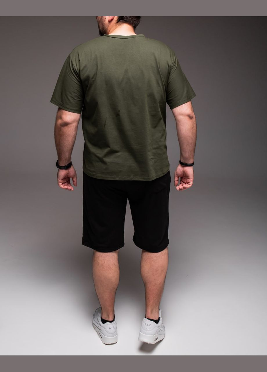 Хакі (оливкова) 2 в 1 футболка + шорти великі розміри бавовна 100% No Brand
