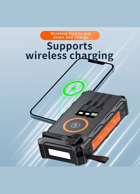 Солнечный повербанк-электрогенератор 30000 мАч с беспроводной зарядкой, динамо-машиной и защитой IP66 No Brand (314696000)