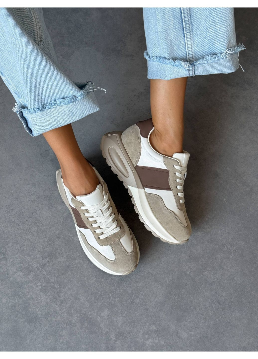 Женские бежевые классические кроссовки из натуральной кожи (2112) No Brand бежевые демисезоны (348781207)