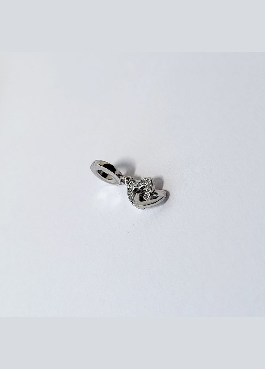 Серебряный шарм подвеска Два Сердца с Белыми камнями серебро 925 пробы Родированное 890р No Brand (306741447)