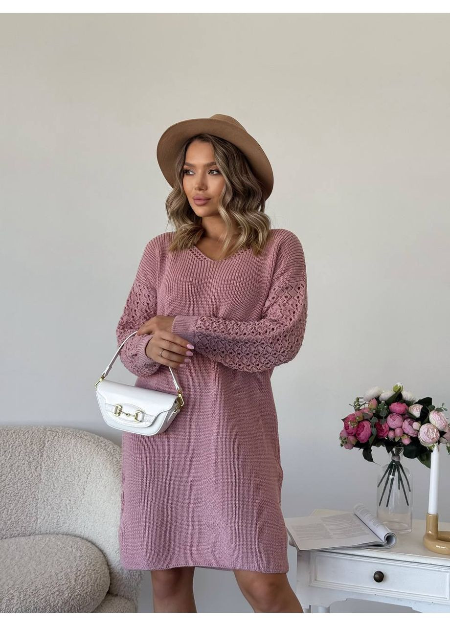 Блідо-рожева святковий, повсякденний, кежуал жіноча в'язана сукня No Brand однотонна