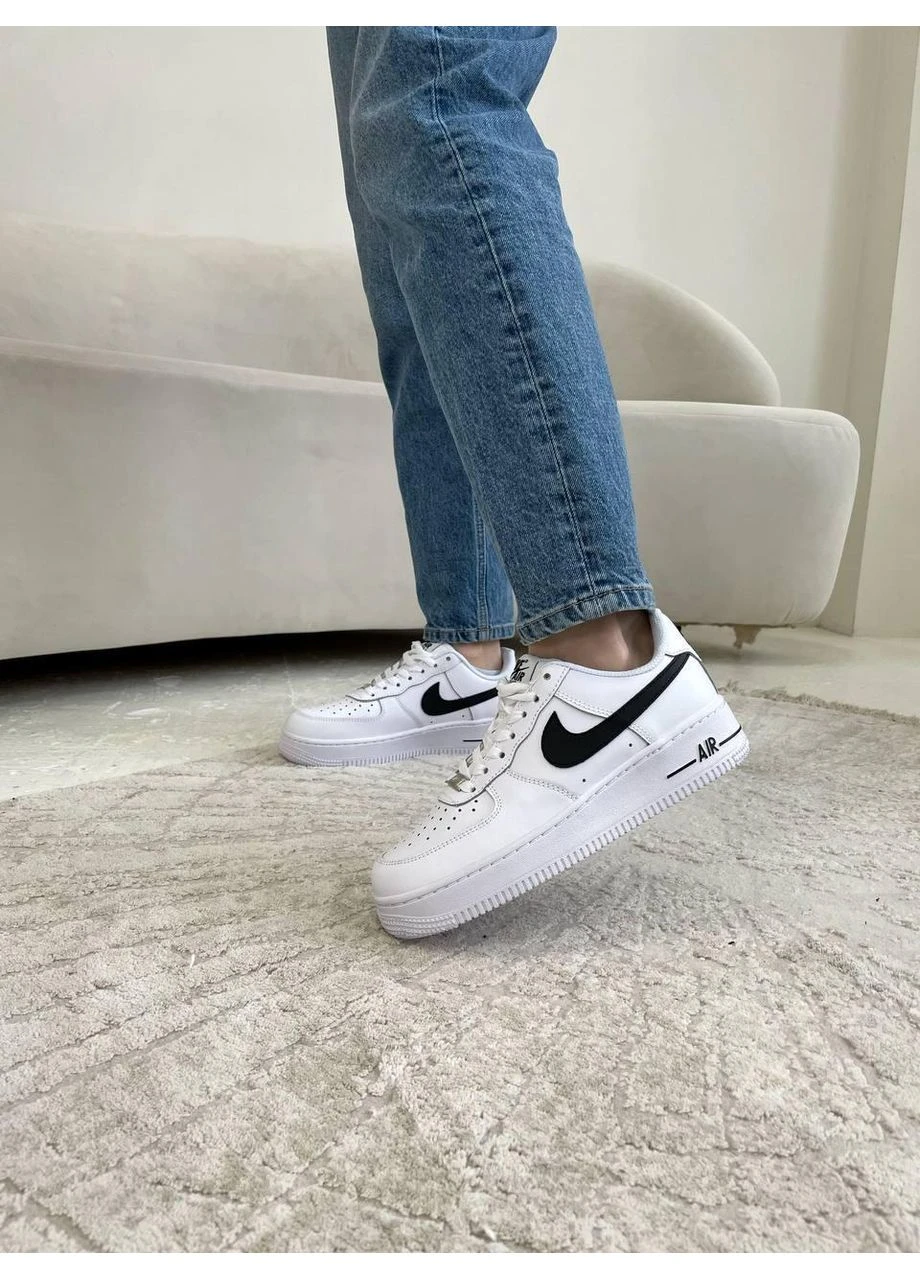 Белые демисезонные кроссовки мужские nike air force 1 white black 4 найк аир форс 1 белые No Brand