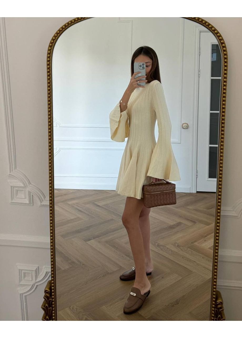 Молочна вечірня сукня з теплої ангори у широкому рубчику • стильна й затишна • заміри в описі DK/DL Мода без кордонів однотонна