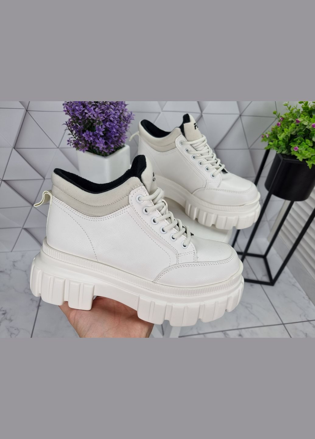 Черевики кросівки білі на тракторній високій підошві платфромі демі (23,5 см) sp-2820 No Brand (289728560)