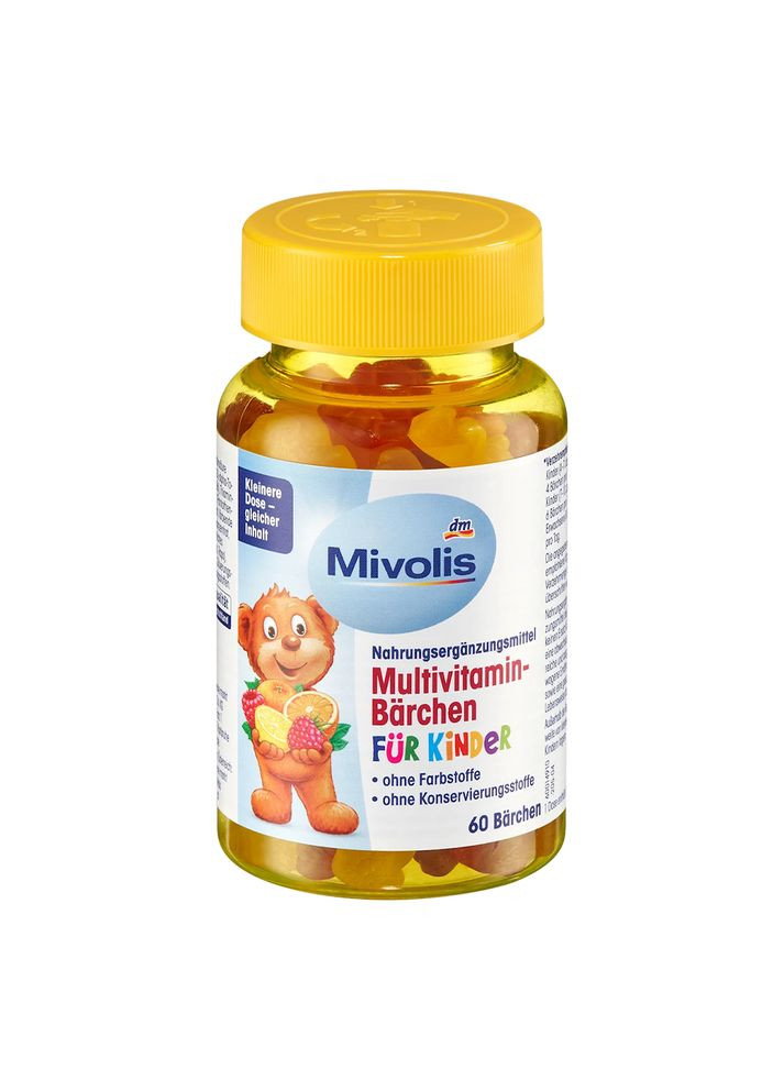 Жувальні мультивітаміни для дітей 60 шт, 120 г, від DM (Німеччина) Mivolis (363052649)