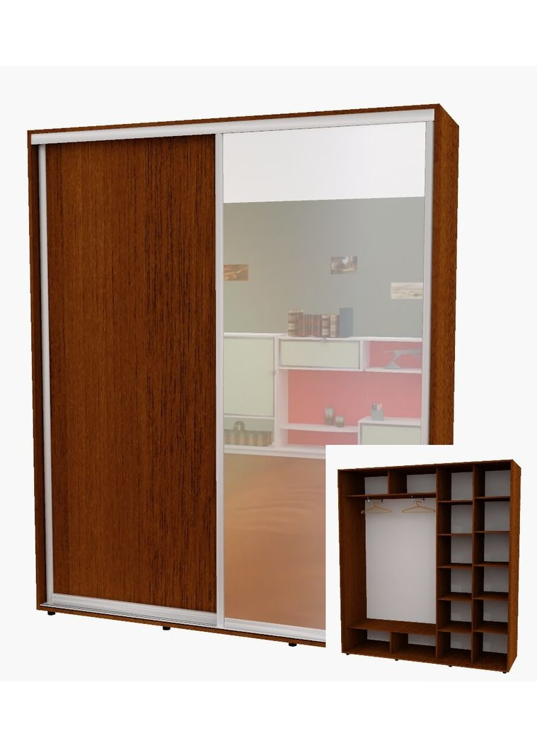 Шкаф-купе двухдверный 190*45*220 см Орех лесной 2 двери ДСП + Зеркало Алекса (356770424)