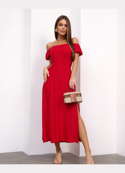 Червона повсякденний сукні з відкритими плечима ISSA PLUS однотонна