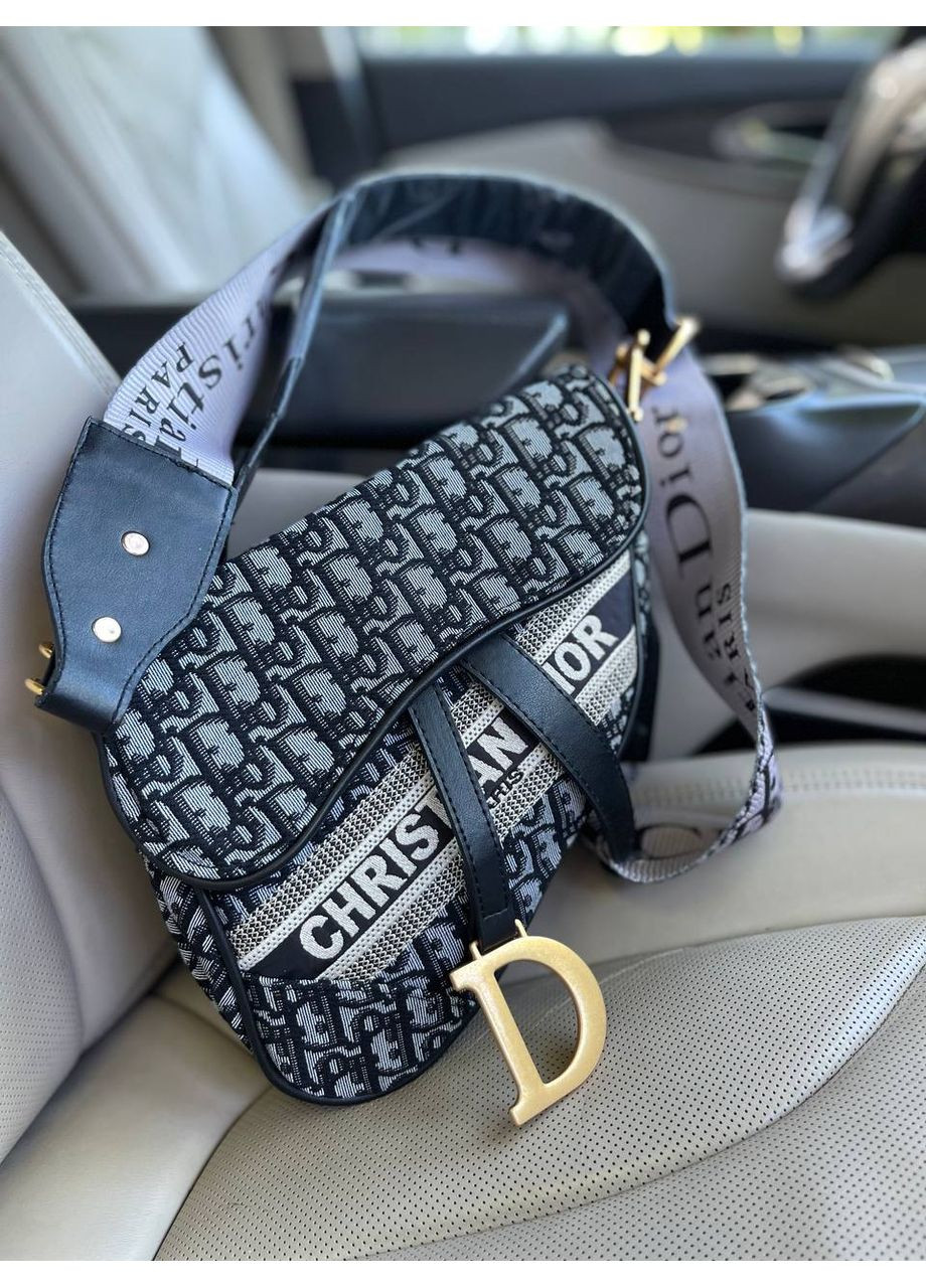 Сумка жіноча сіра Christian Dior Saddleсідло Крістіан Діор Крос-боді текстиль No Brand (355466985)