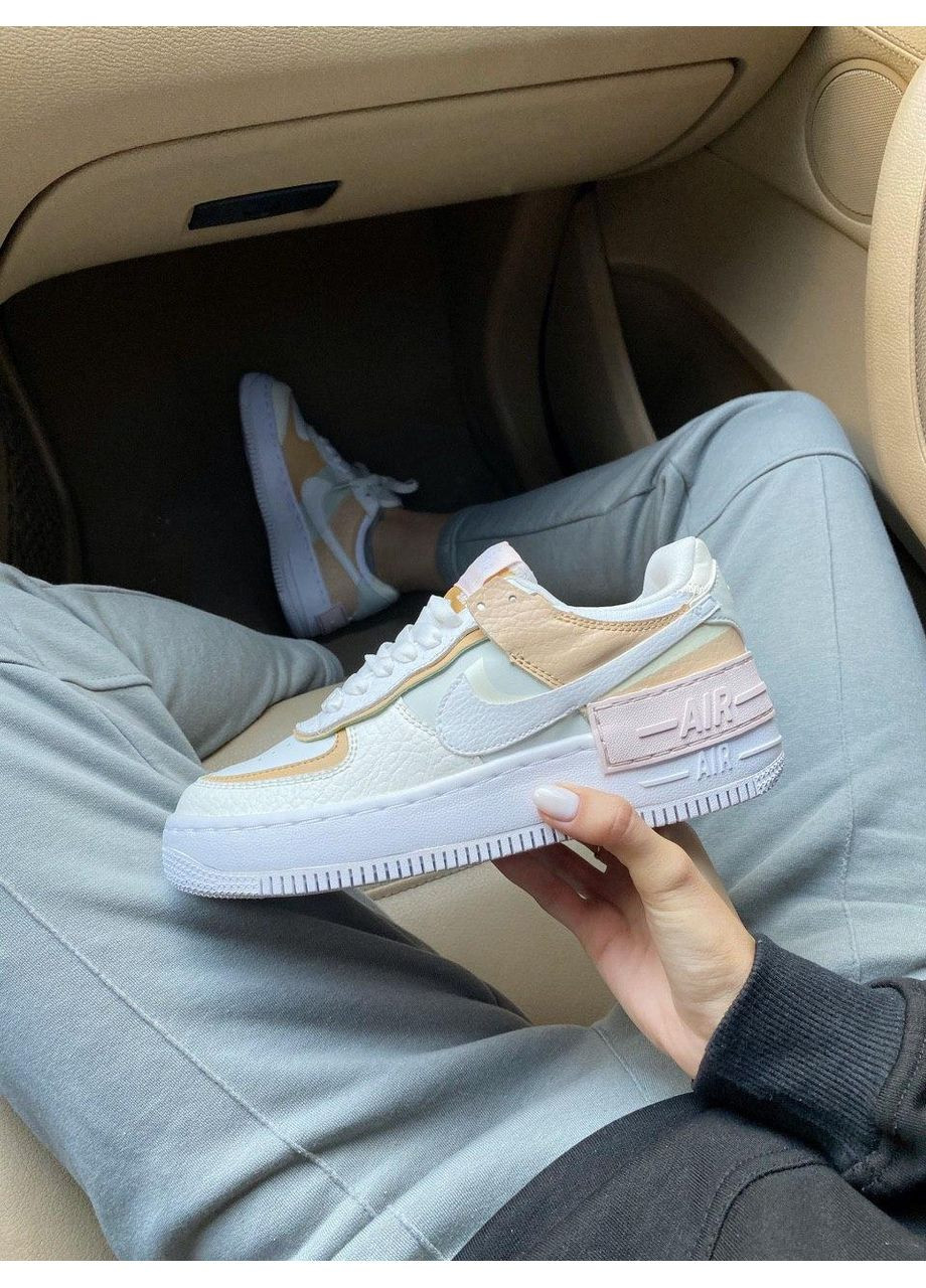 КРОССОВКИ ЖЕНСКИЕ NIKE AIR FORCE 1 SHADOW WHITE BEIGE НАЙК АИР ФОРС 1 ПРЕМИУМ No Brand бежевые демисезоны (367171497)