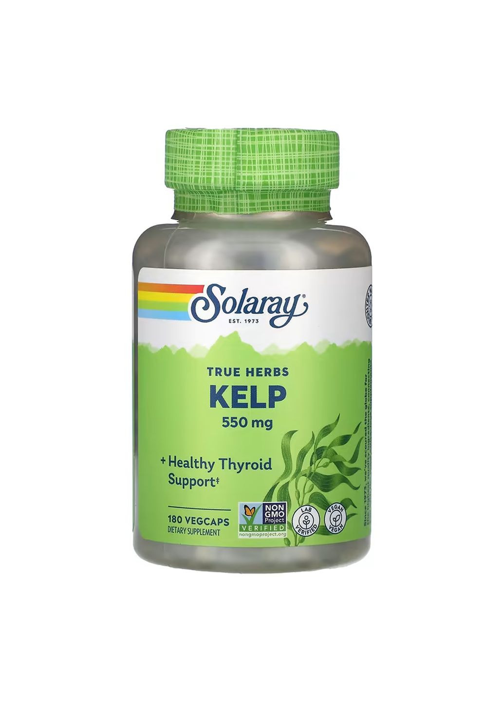 Келп 550мг веганські капсули для здоров'я щитовидної залози 180 шт Solaray (367956481)