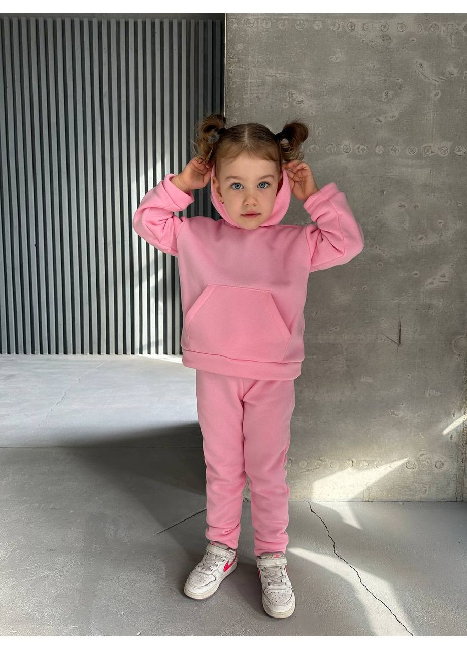Розовый демисезонный костюм унисекс тринитка на флисе,оверсайз,брюки и тощие с капюшоном и карман кенгуру Україна