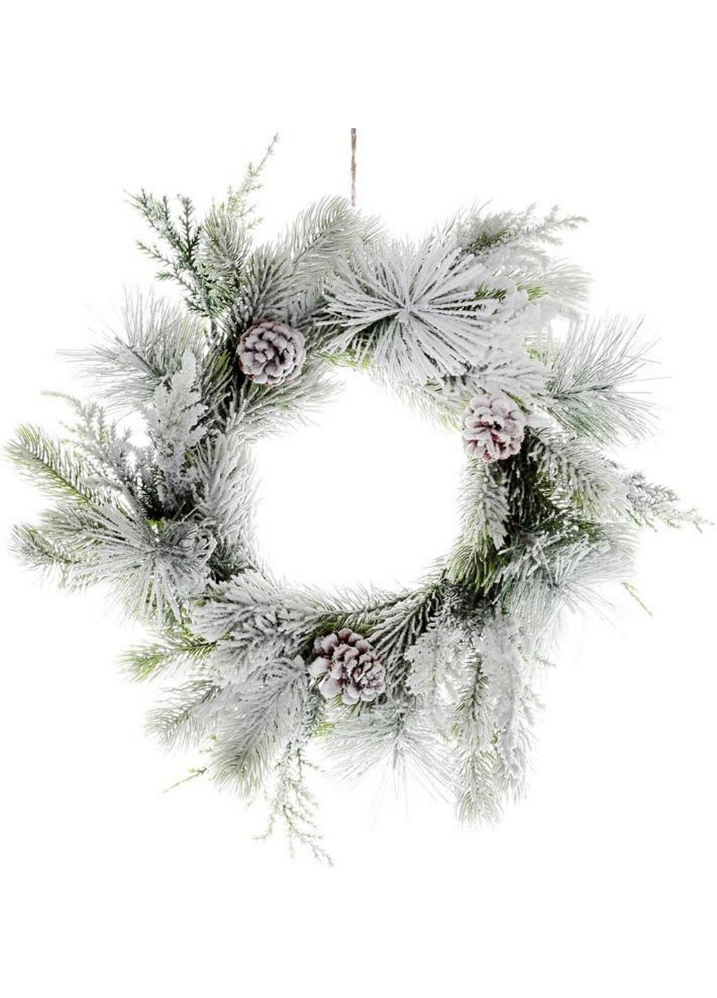 Новорічний декоративний вінок "сніговий", штучна хвоя з шишками Bona (282585961)