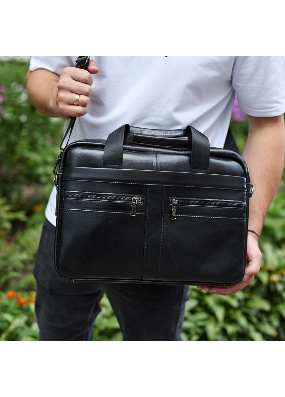 Чоловічий портфель для ноутбука 38х28х8, офісна шкіряна сумочка, міська чоловіча ділова сумка, чорна No Brand (361259079)