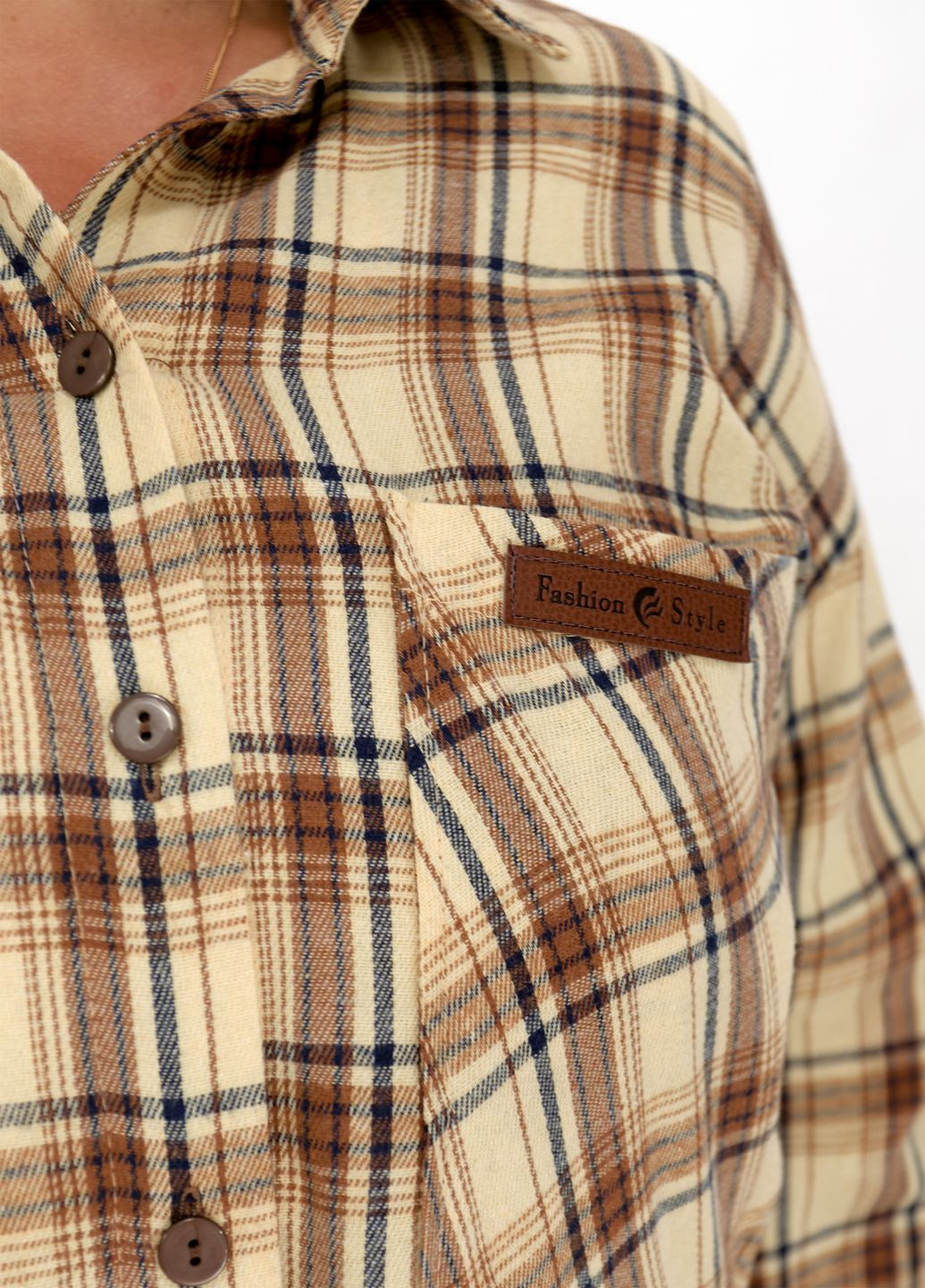 Бежевая повседневный, кэжуал рубашка в клетку No Brand с длинным рукавом