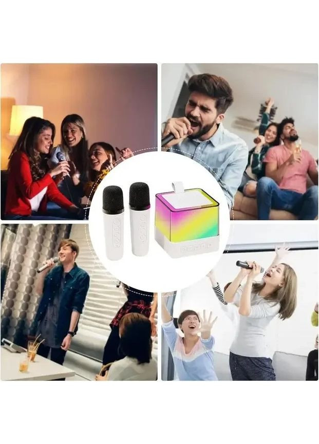 Портативная Bluetooth колонка K18 с LED подсветкой 2 микрофона белый Gemei (369149638)