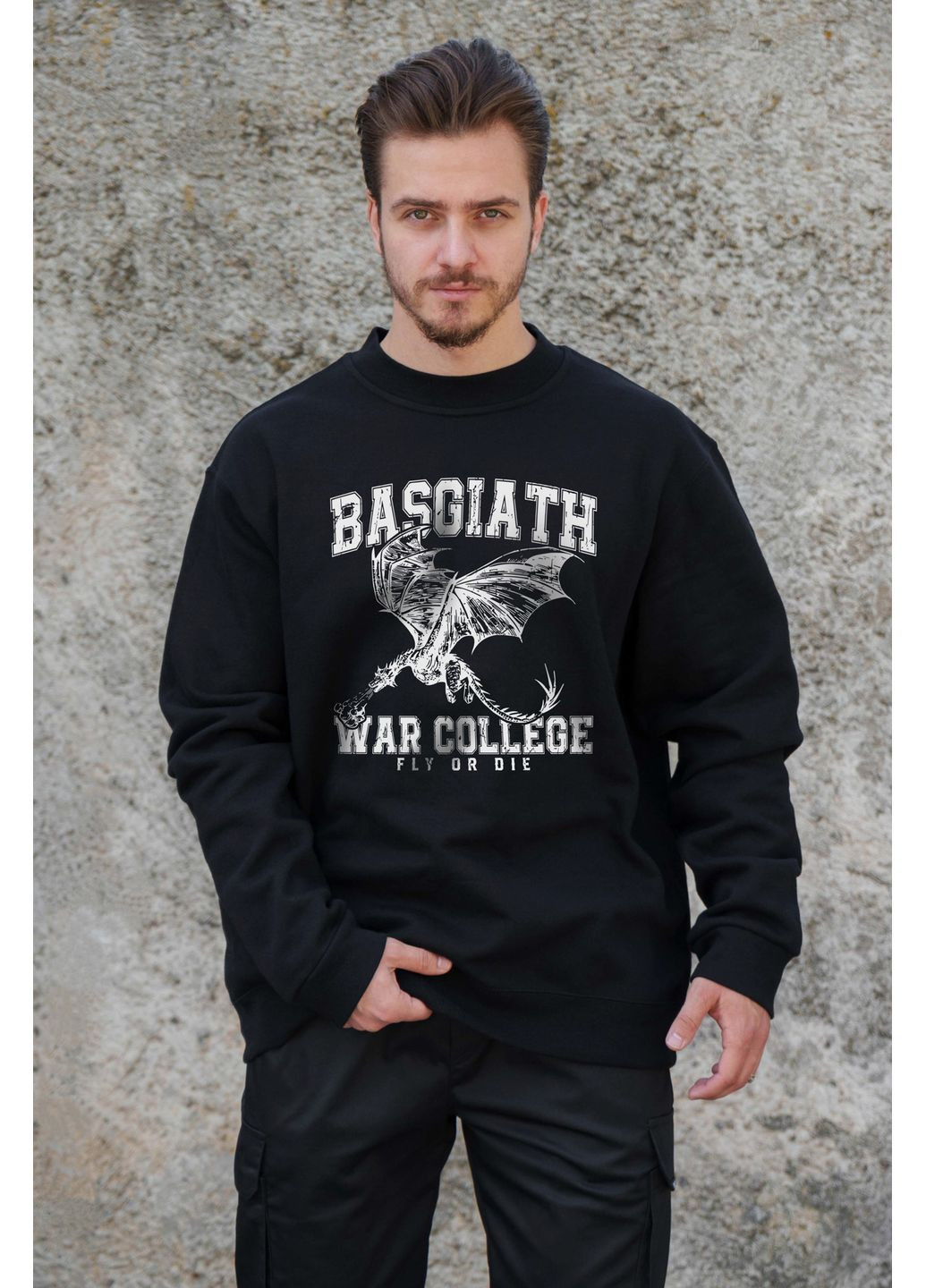 Чорний чоловічий утеплений оверсайз світшот на флісі з принтом четверте крило Without однотонний без декору (361057470)