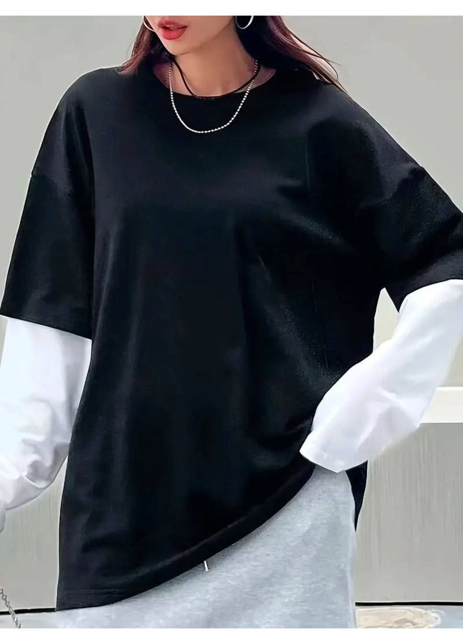 Лонгслів у стилі з ефектом двох шарів із двонитки — ЗАМІР В ОПИСІ GD/GL Модний простір (370146664)