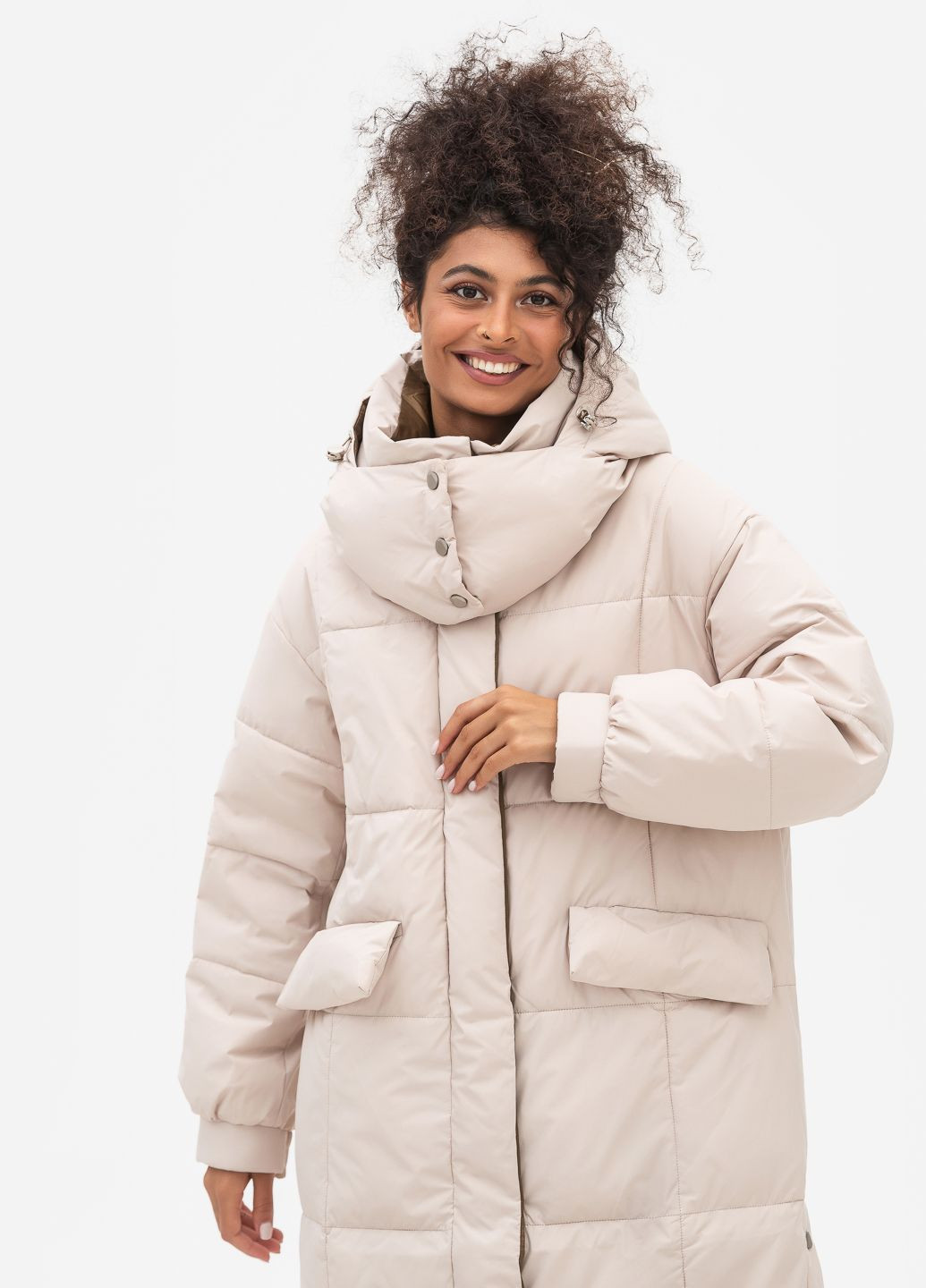 Молочная зимняя куртка-пальто модель Viva 8240