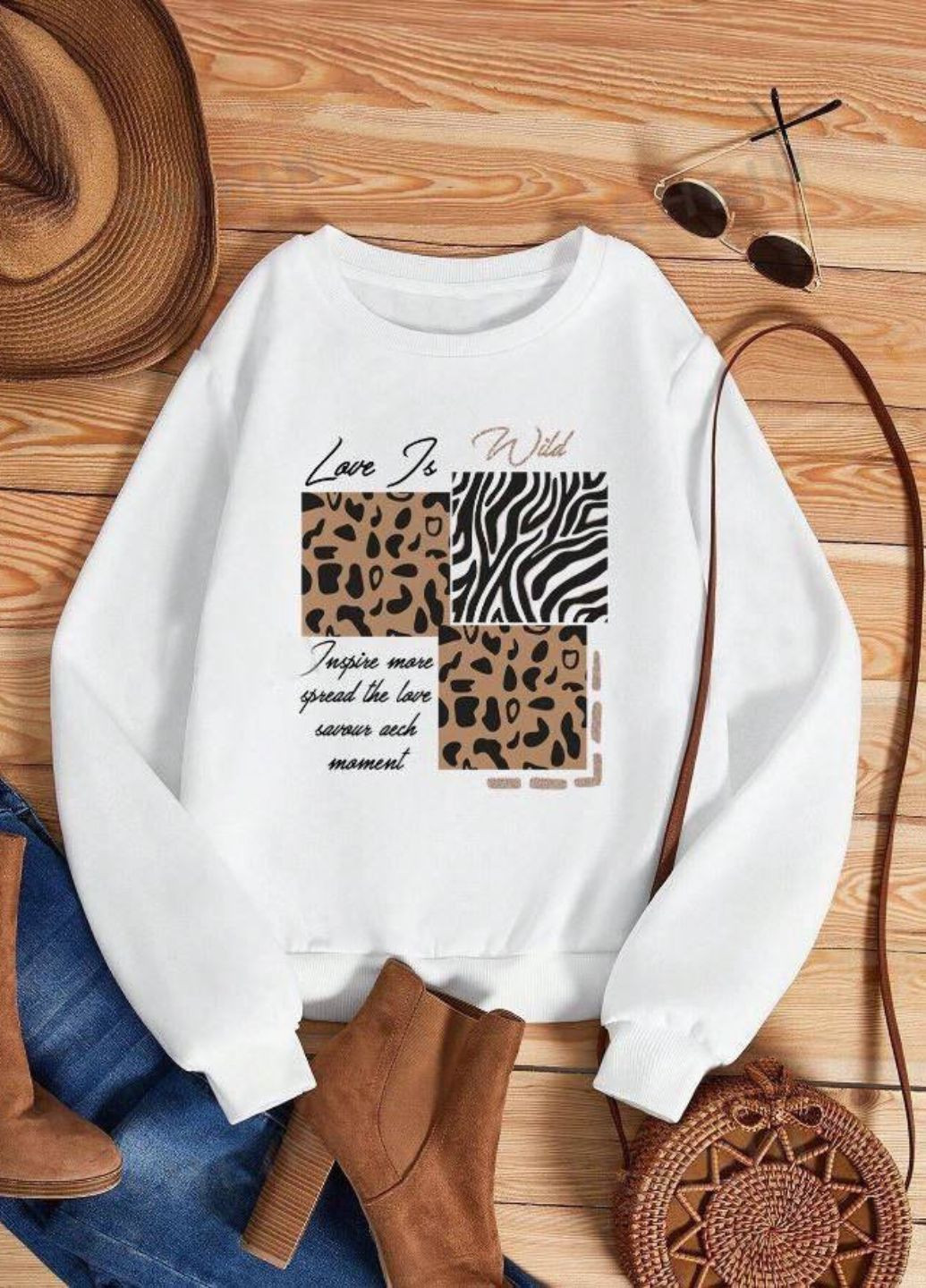 Белый изысканный повседневный демисезонный оверсайз свитшот с принтом Allthings анималистичный без декора (363987556)