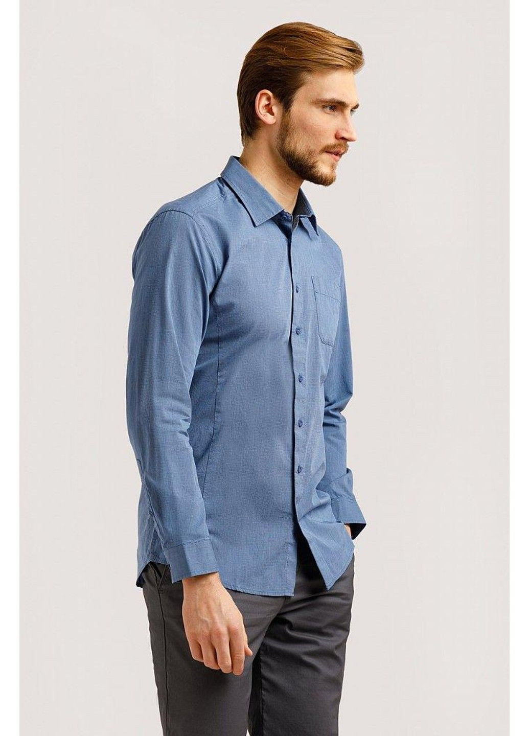 Синяя кэжуал рубашка однотонная Finn Flare