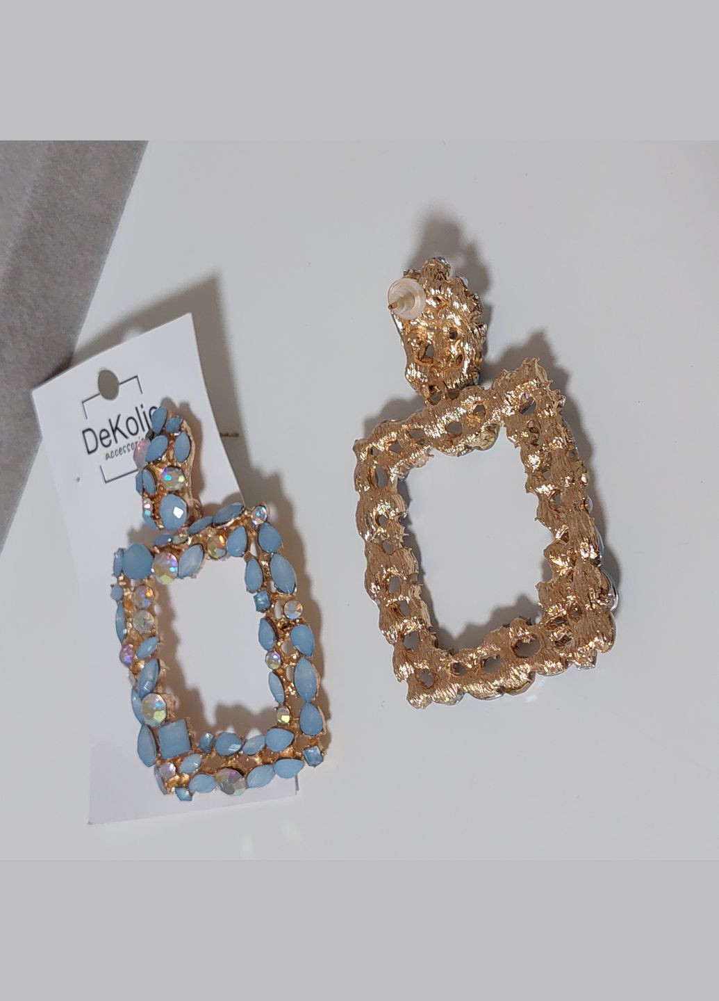 Висячі масивні сережки з камінням BS046 голубі DeKolie (332622512)