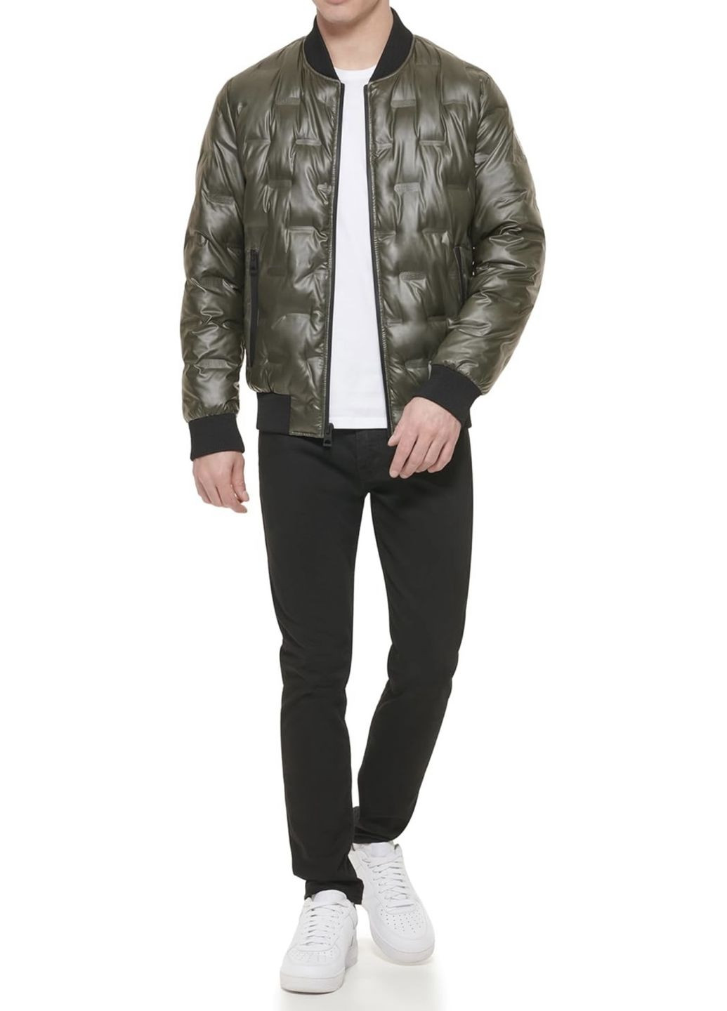 Оливкова демісезонна куртка бомбер Guess