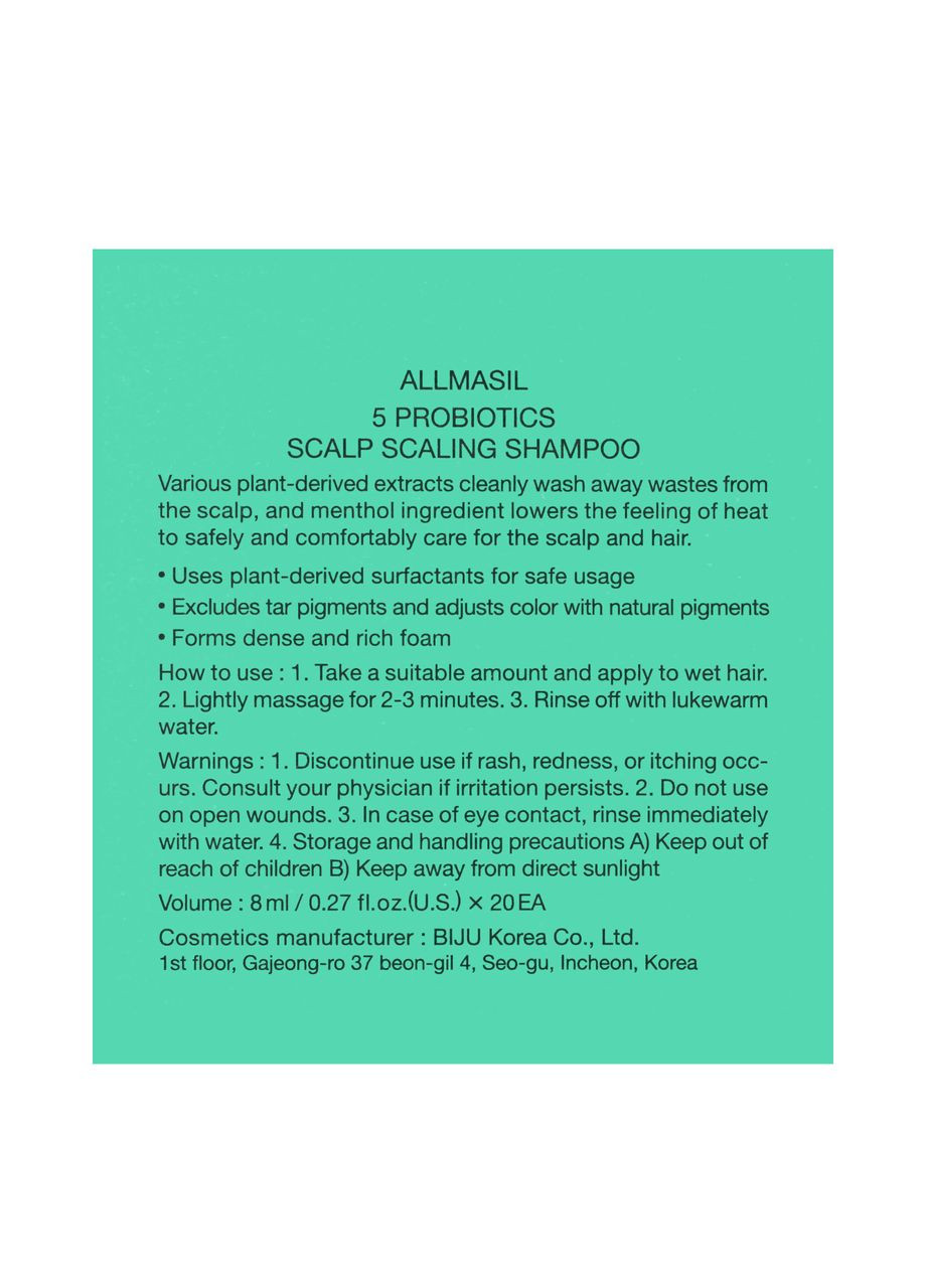 Шампунь глубокой очистки волос All 5 Probiotics Scalp Scaling Shampoo 8 мл MASIL (314806933)