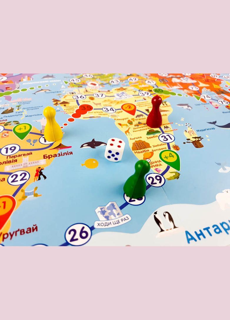 Настільна гра-бродилка "Подорожуємо світом" ZIRKA 127914, 3 фішки, гральний кубик Зірка (301835372)