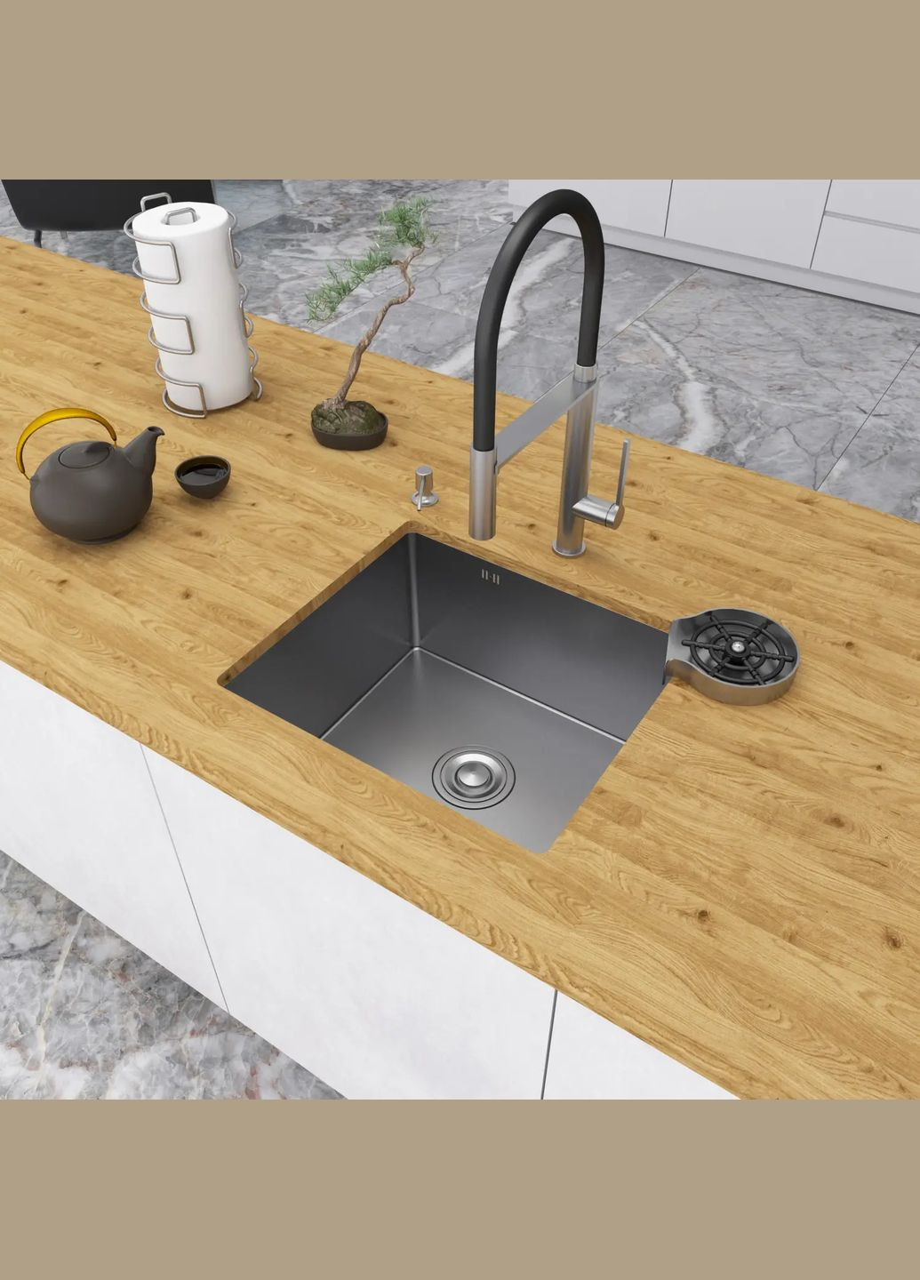 Кухонна мийка з нержавіючої сталі 50 см під стільницю Nett NS-5045 (316390577)