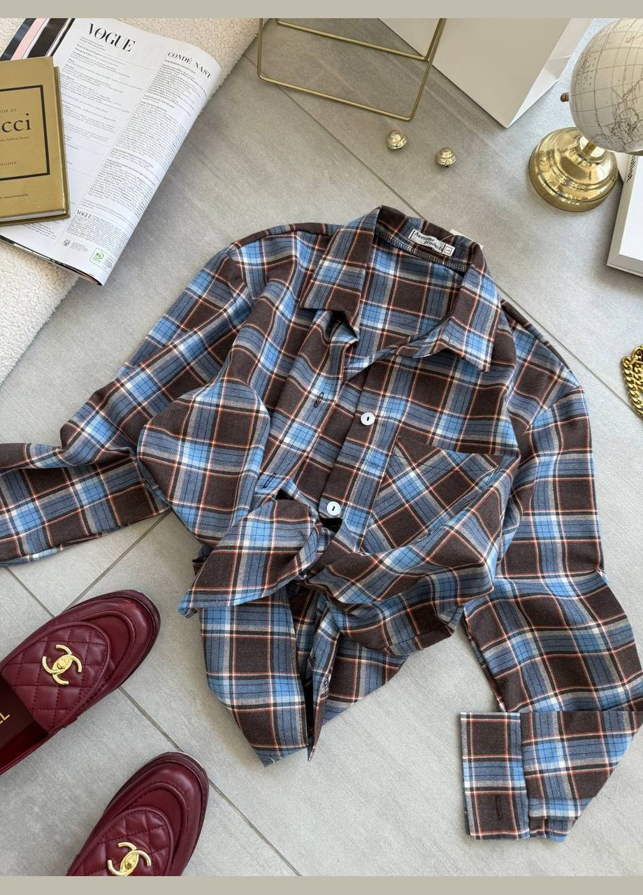 Коричневая повседневный рубашка в клетку Гермес с длинным рукавом