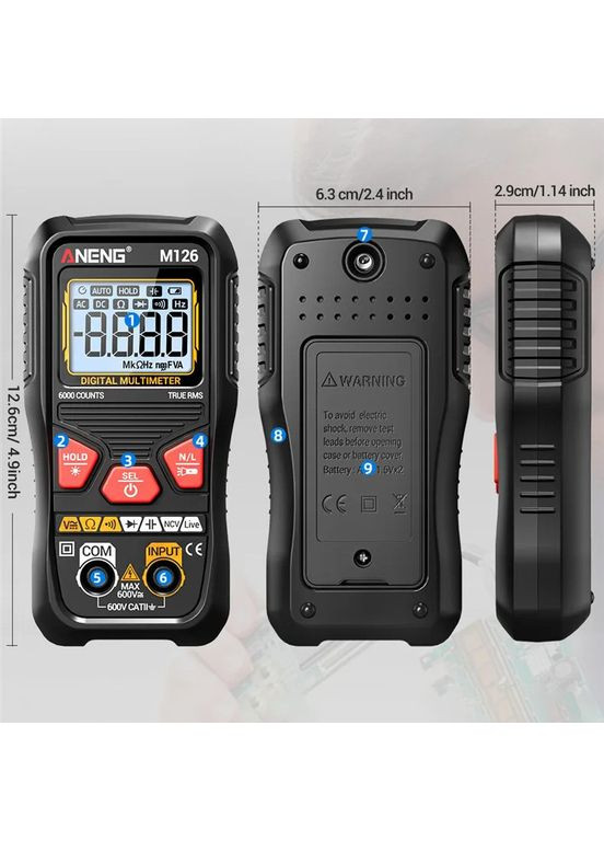 Компактный цифровой мультиметр M126 с автоматическим диапазоном Aneng (353746222)