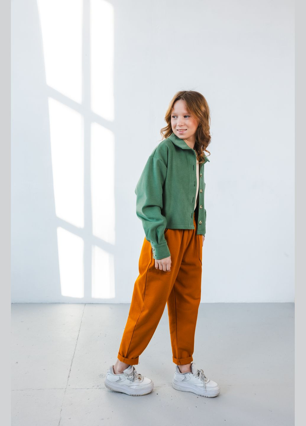 Зеленая кэжуал рубашка однотонная Top Hat Kids