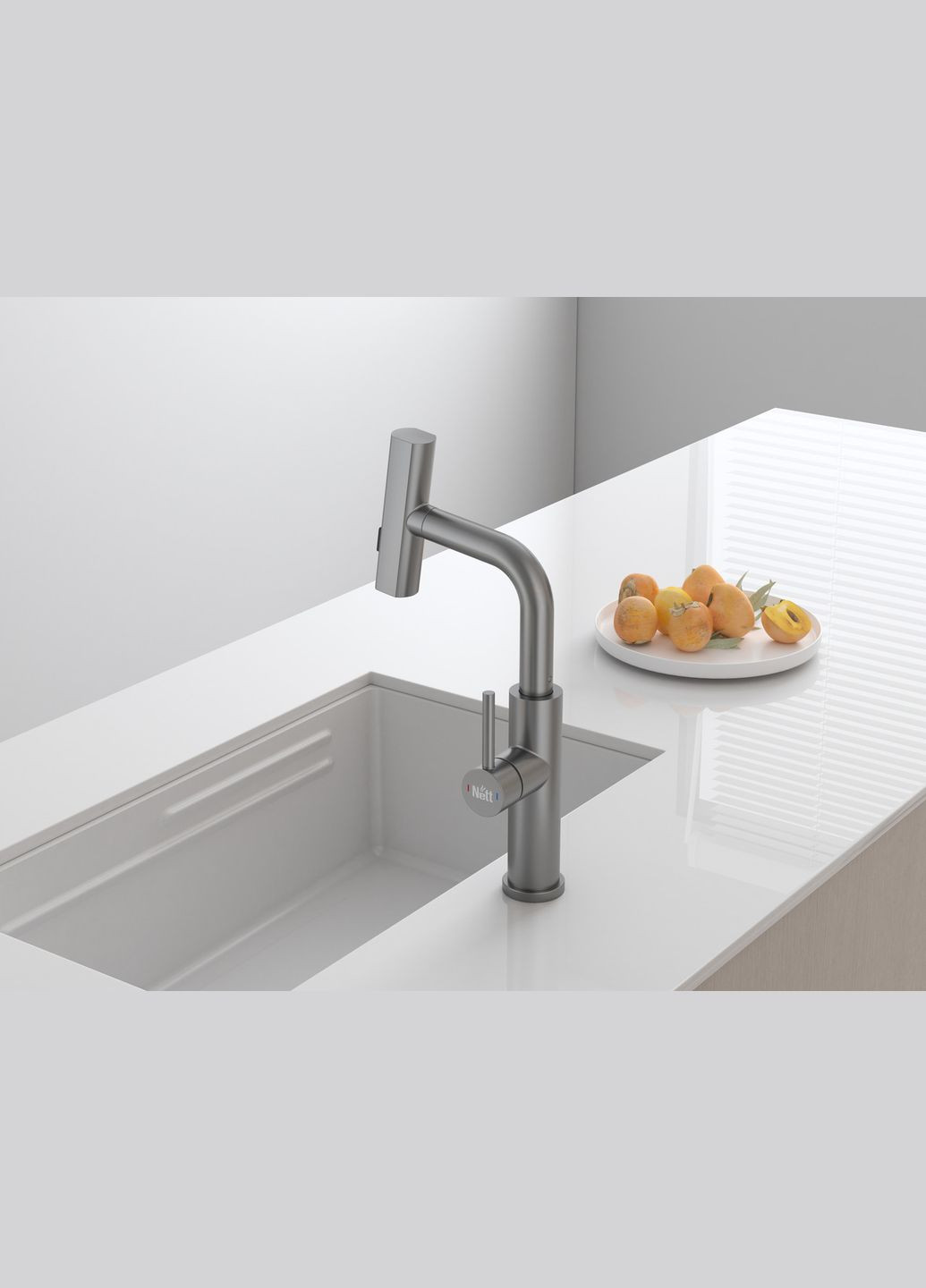 Змішувач на кухню водоспад із висувною лійкою графіт LGr-35 Nett (337718076)