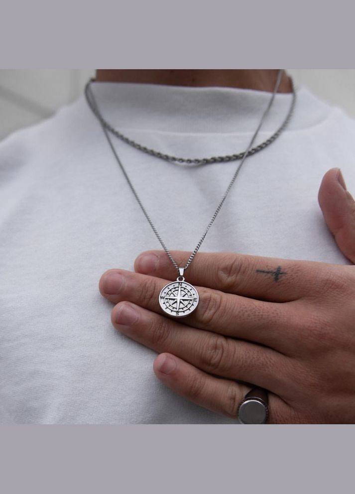Мужская серебряная металлическая подвеска, цепочка с кулоном Компас No Brand (328251218)