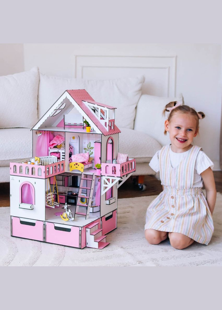 Кукольный домик Мини коттедж с органайзером с мебелью гостинная розовый (kdl001op) NestWood (311300752)