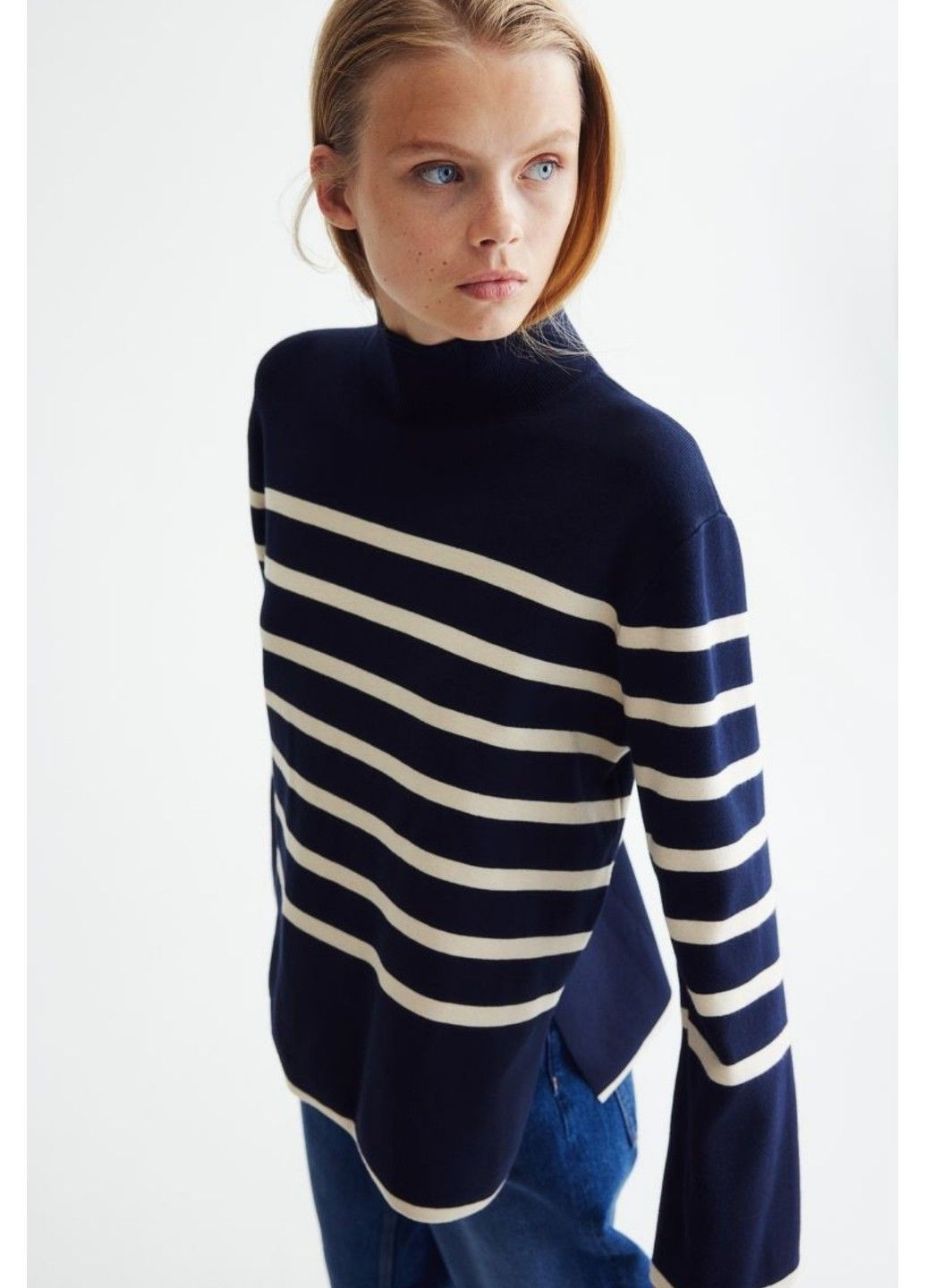 Темно-синій демісезонний жіночий светр з високим коміром н&м (57663) s темно-синій H&M