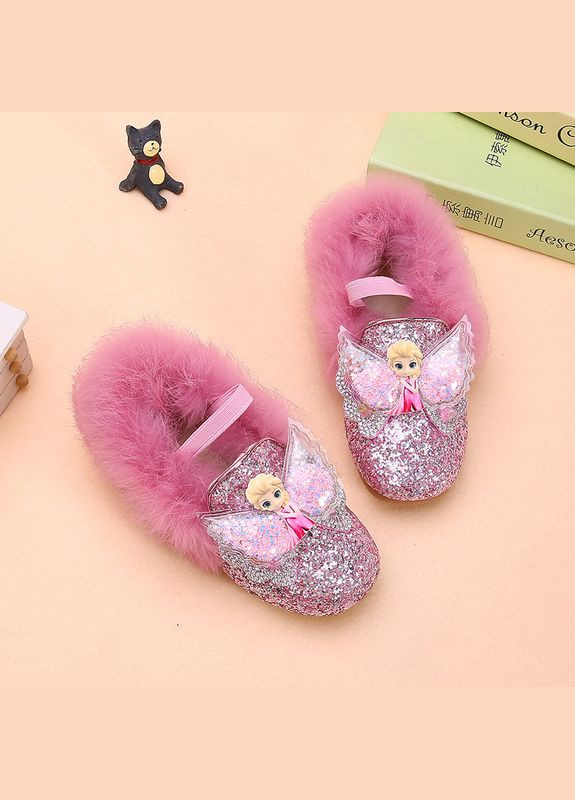 Розовые детские тапочки с пайетками frozen (15,5см) (16474) Qoopixie