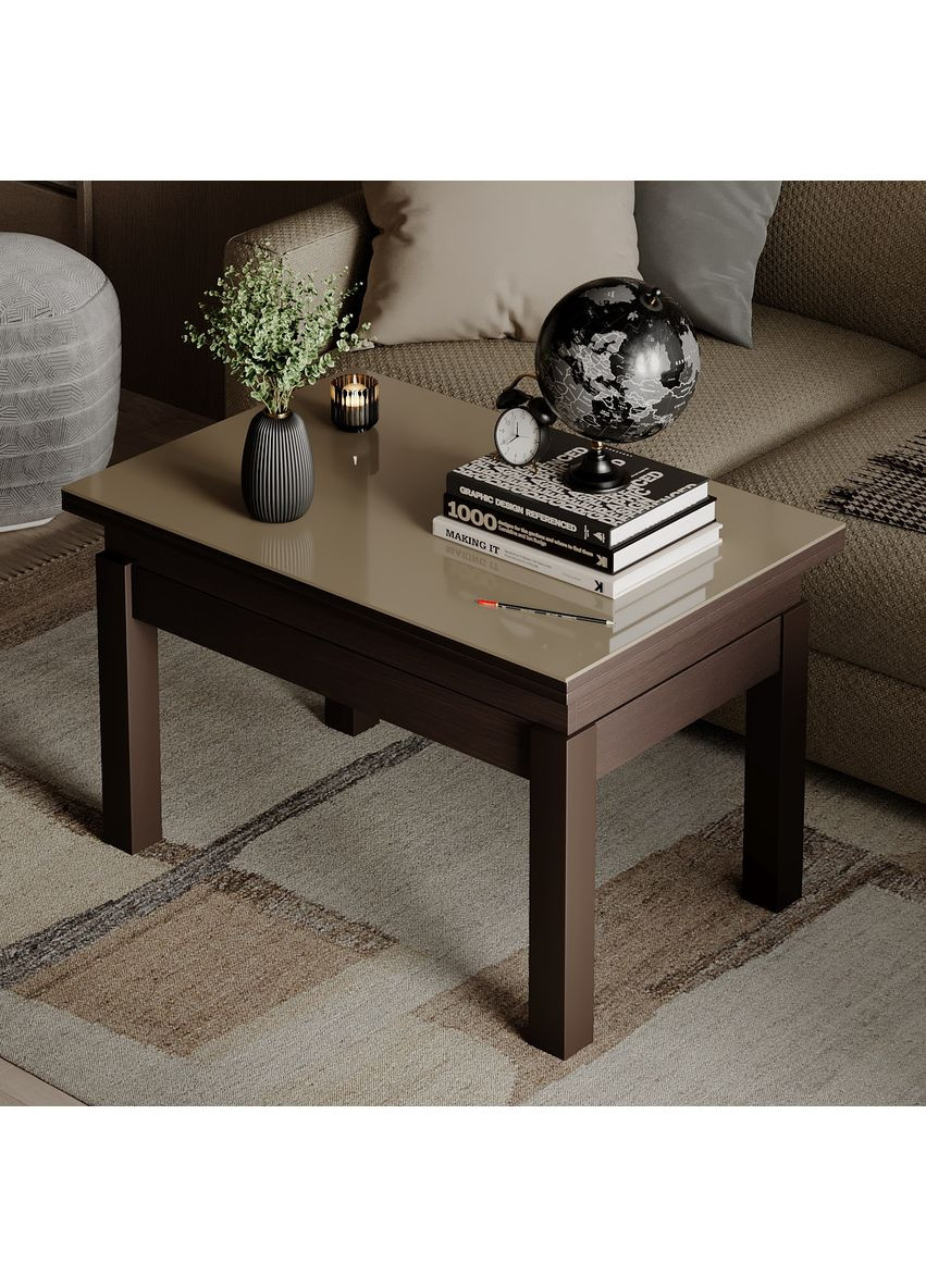 Стіл-трансформер B-Fly Glass 900x510x600 Венге/Венге ноги/Бежеве скло (TB10050500234) Art In Head (337309033)