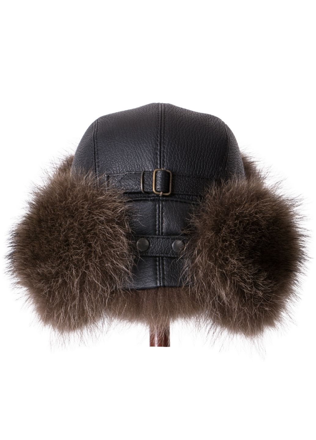 Меховая шапка ушанка из натурального меха енота и натуральной кожи Меховой Стиль Ушанка (356676089)