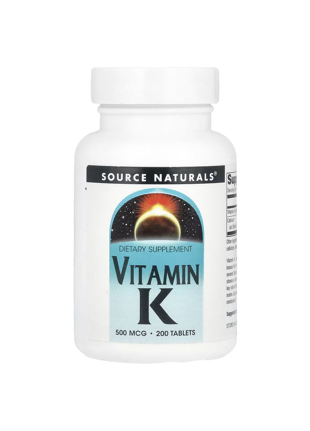 Вітамін K Vitamin K, 500 mcg, 200 Tablets Source Naturals (304268229)